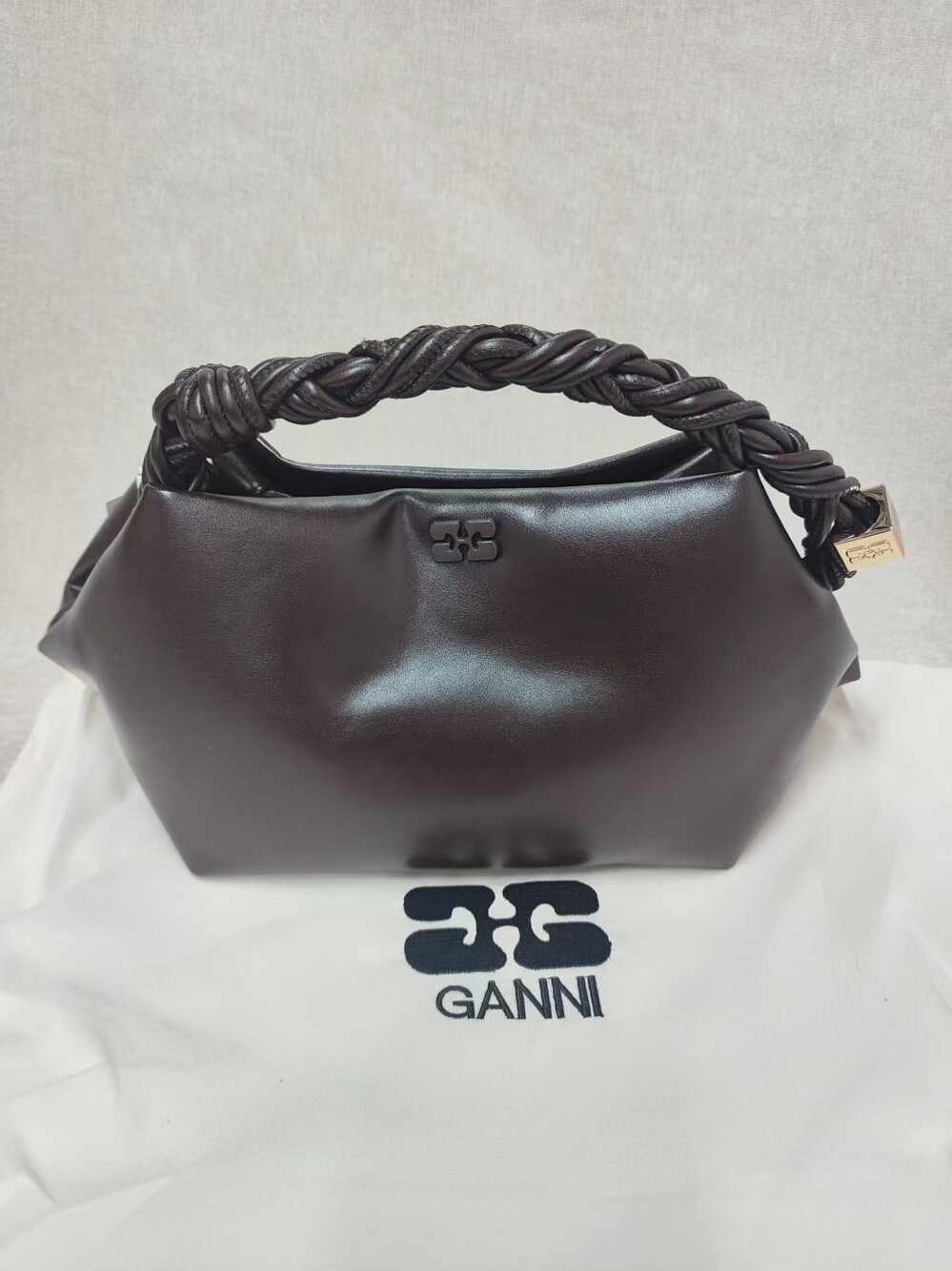 🤎GANNI Dark Brown Braided Handle Mini Handbag